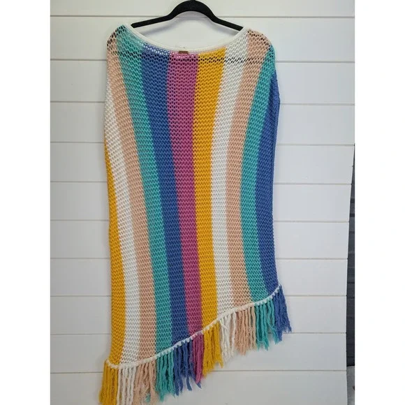 Body Glove Crochet Swim Cover Women Large Open Knit Fringe Unicorn Rainbow Beach - Picture 5 of 12